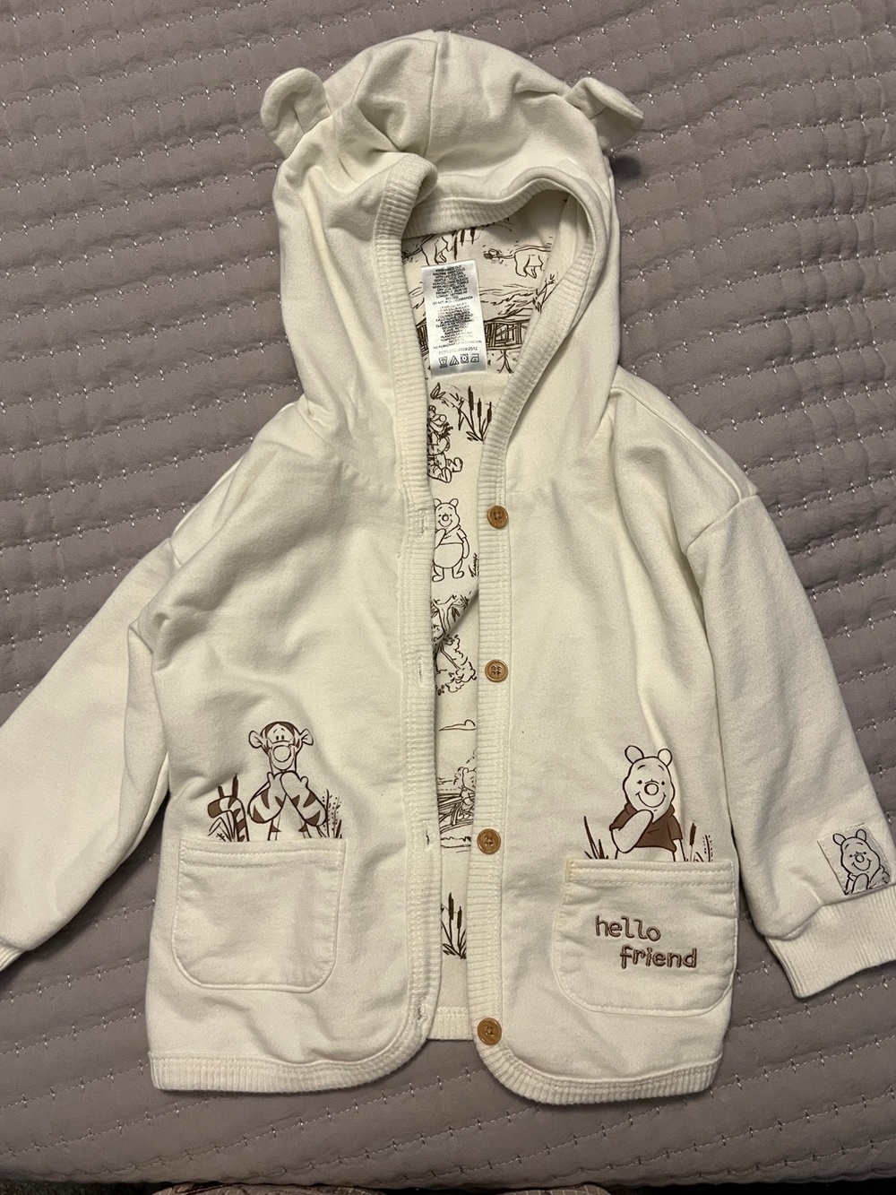 Disney Cream Hooded Baby Jacket with Winnie the Pooh Embroidery
